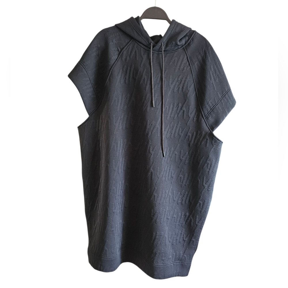 Yitty Black Textured Backless Hooded Logo Sweatshirt Dress